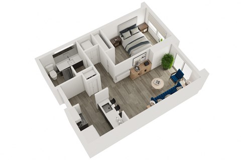 Floor plan for 1 bed, 1 bath, 598 sqft